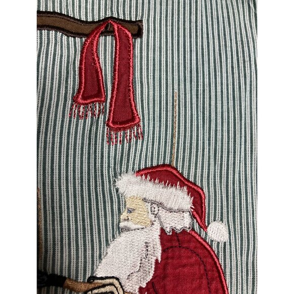 Karen Scott Christmas Embroidered Button-Up Shirt Santa Toys Green Striped - Picture 5 of 10